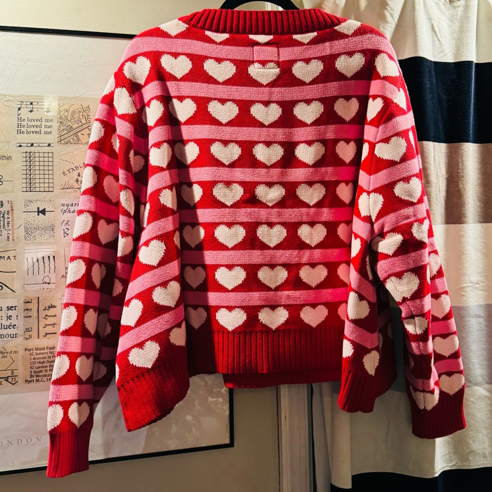 Heart Patterned Red Sweater - Picture 3 of 3
